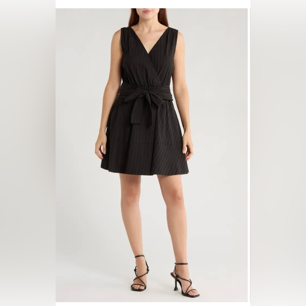 Derek Lam 10 Crosby Abby Lace Trim Tie Waist Black Mini Dress Sz 8 NWT